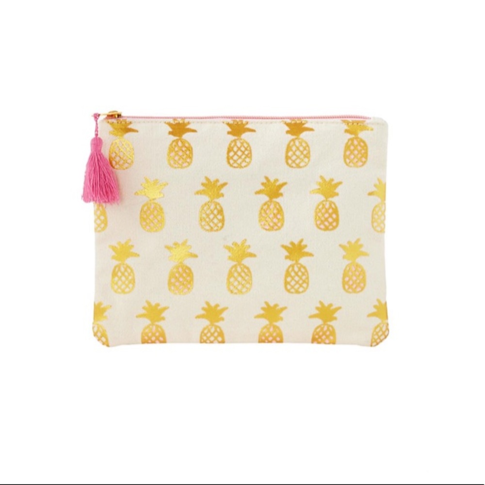 Slant Collections Cosmetics Bag Pineapple Gold Print Pouch 8” x 6” Clutch